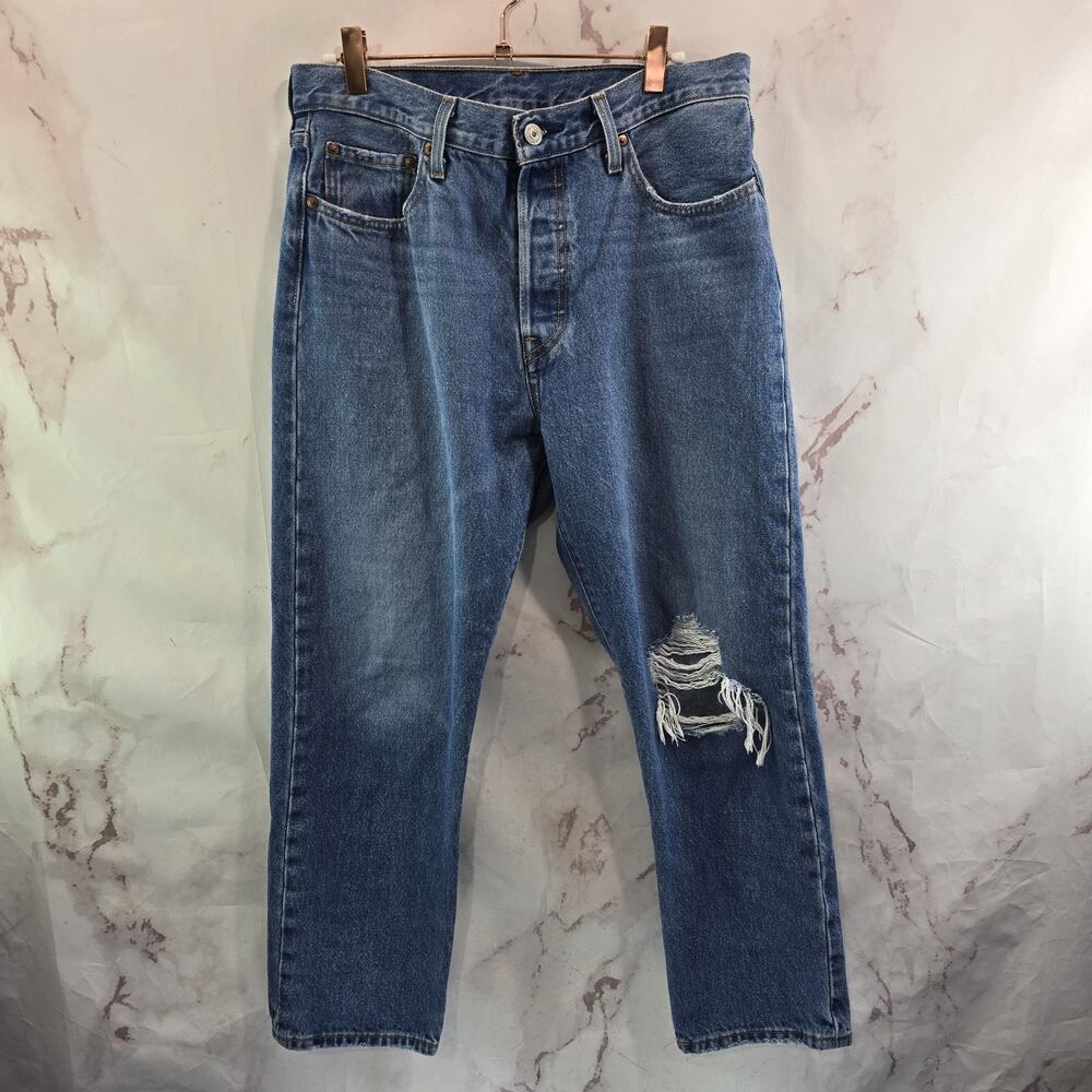 Levis 501 Jeans Womens 29 X 26 Distressed Button Fly High Rise Denim Crop